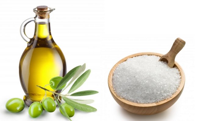 Dầu olive và muối giúp tẩy tế bào chết, sáng da, chống lão hóa